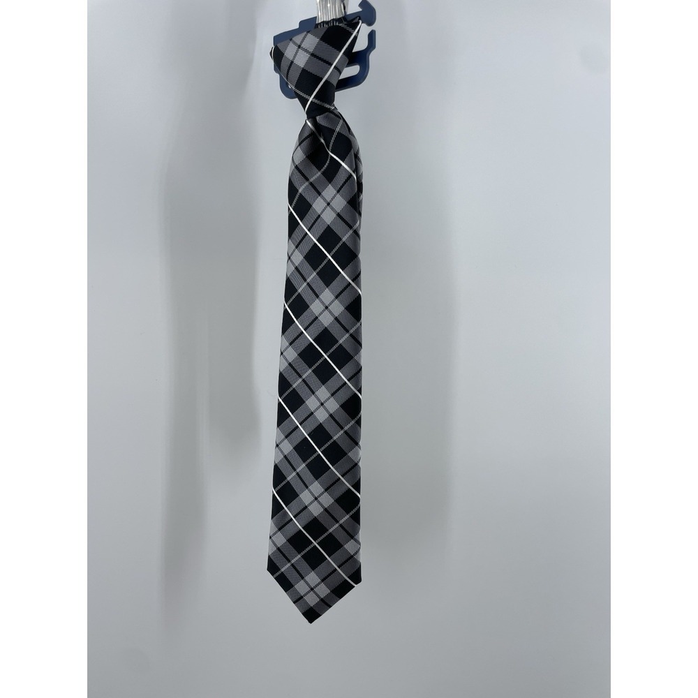 Chaps Youth Plaid Necktie Black Grey Checkered Polyester Formal Tie New
